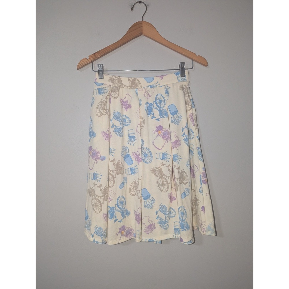 XS Lularoe Cream Bicycle Print Flare Skirt